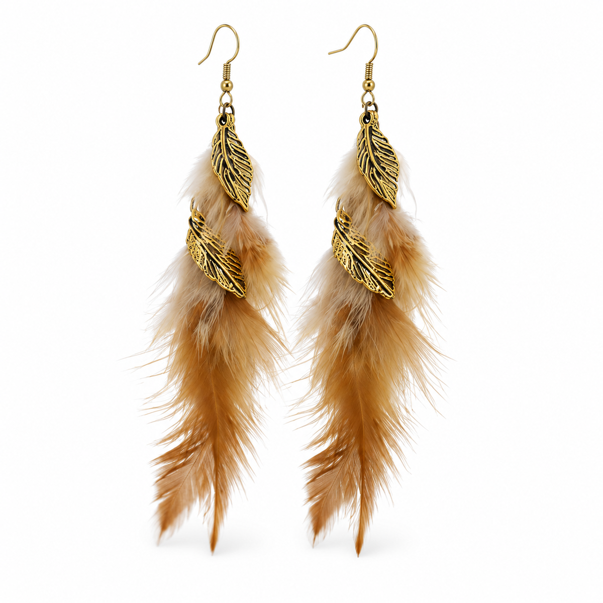 Golden Leaf Feather Earrings