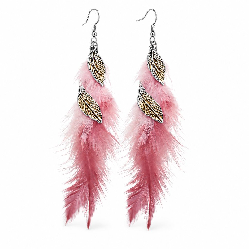 Golden Leaf Feather Earrings