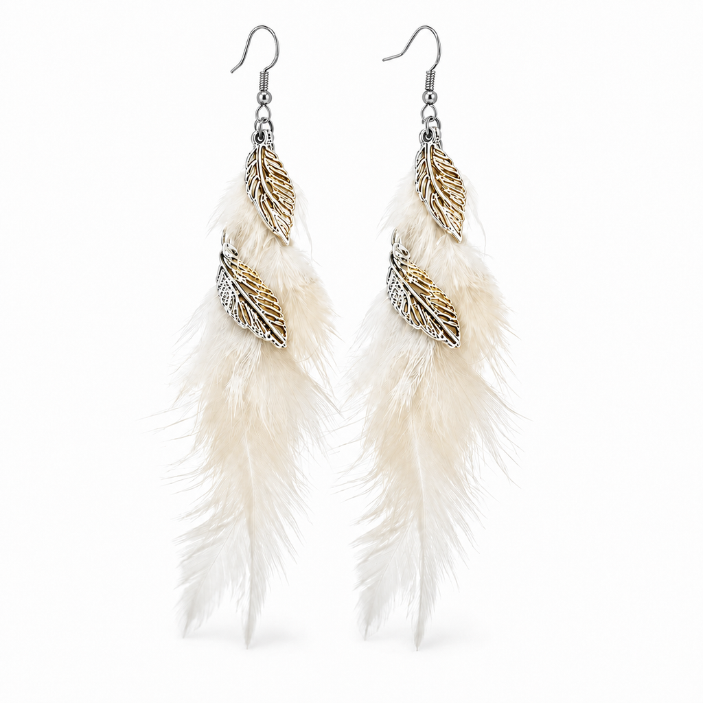 Golden Leaf Feather Earrings