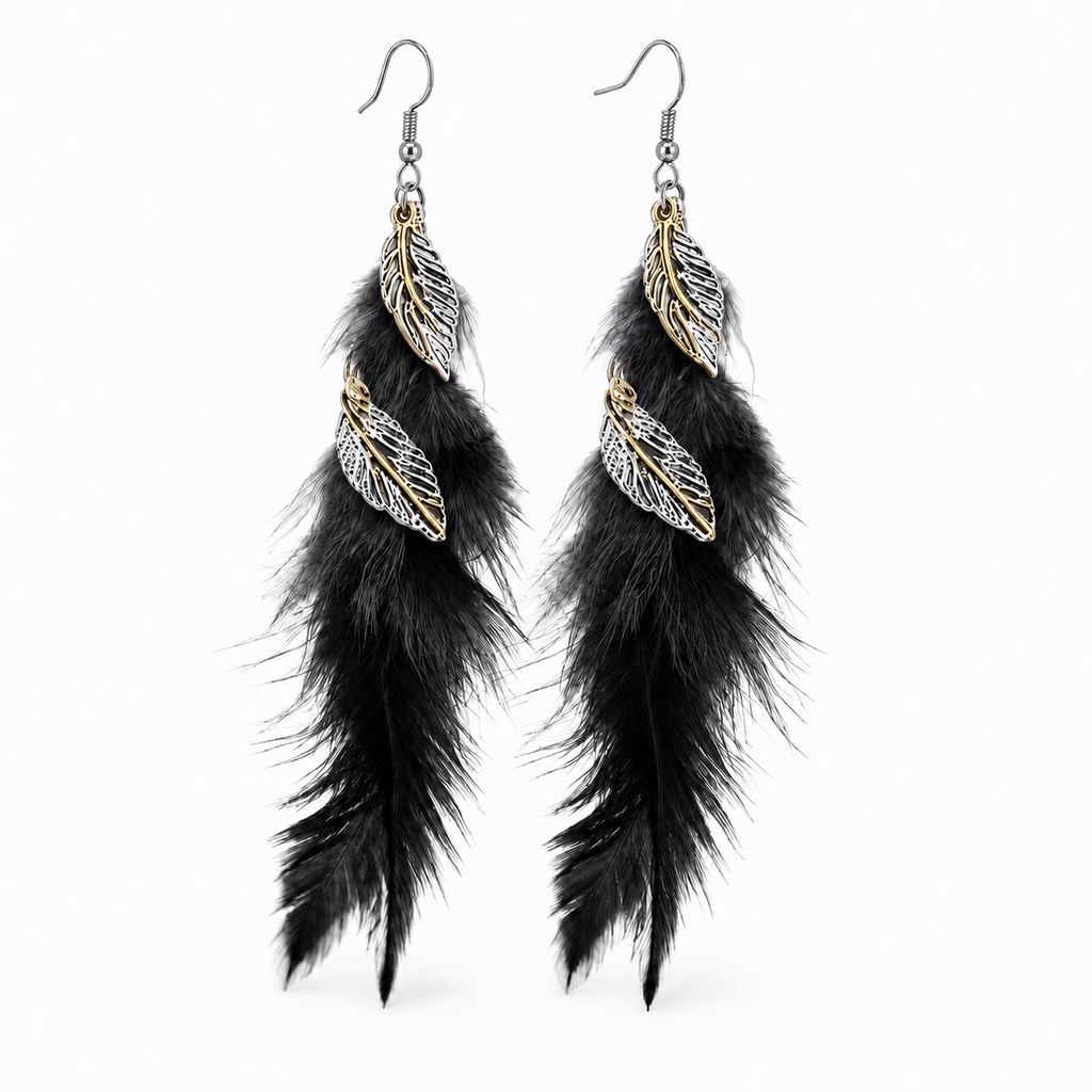 Golden Leaf Feather Earrings