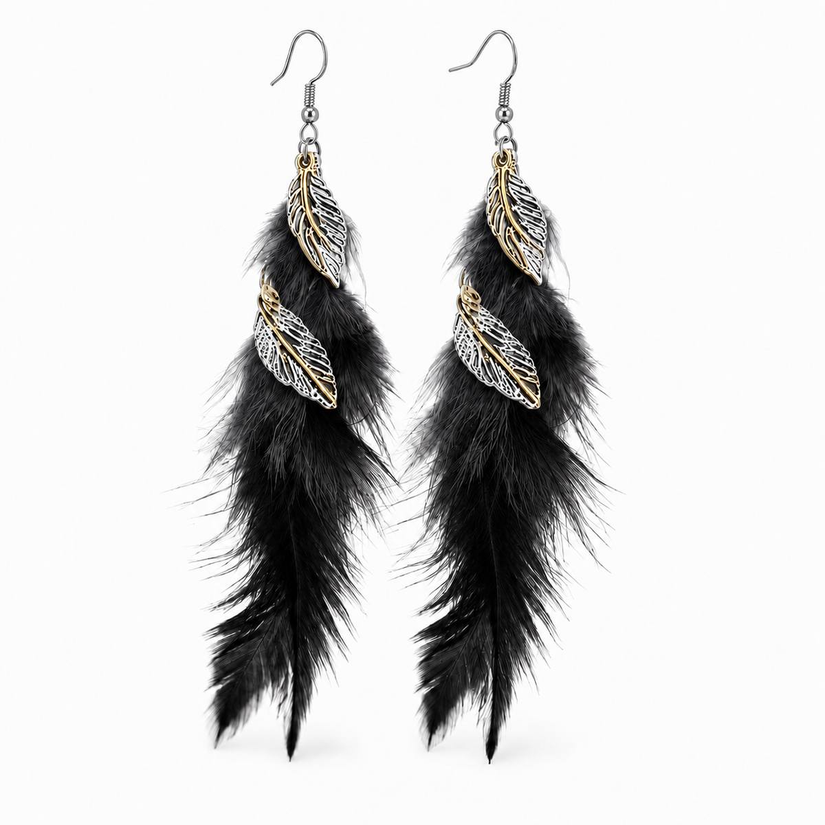 Golden Leaf Feather Earrings