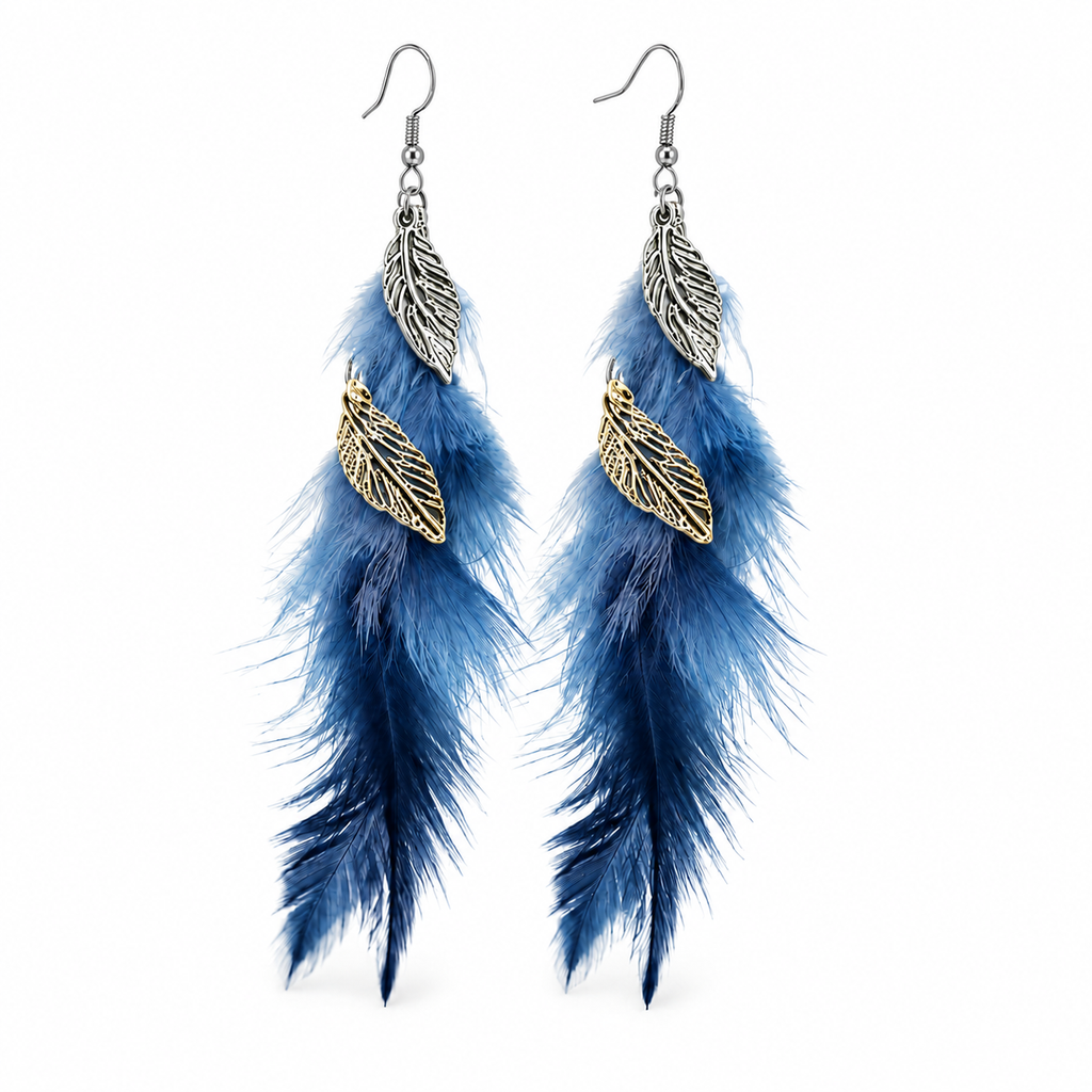 Golden Leaf Feather Earrings