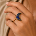 Lapis Root Moon Ring