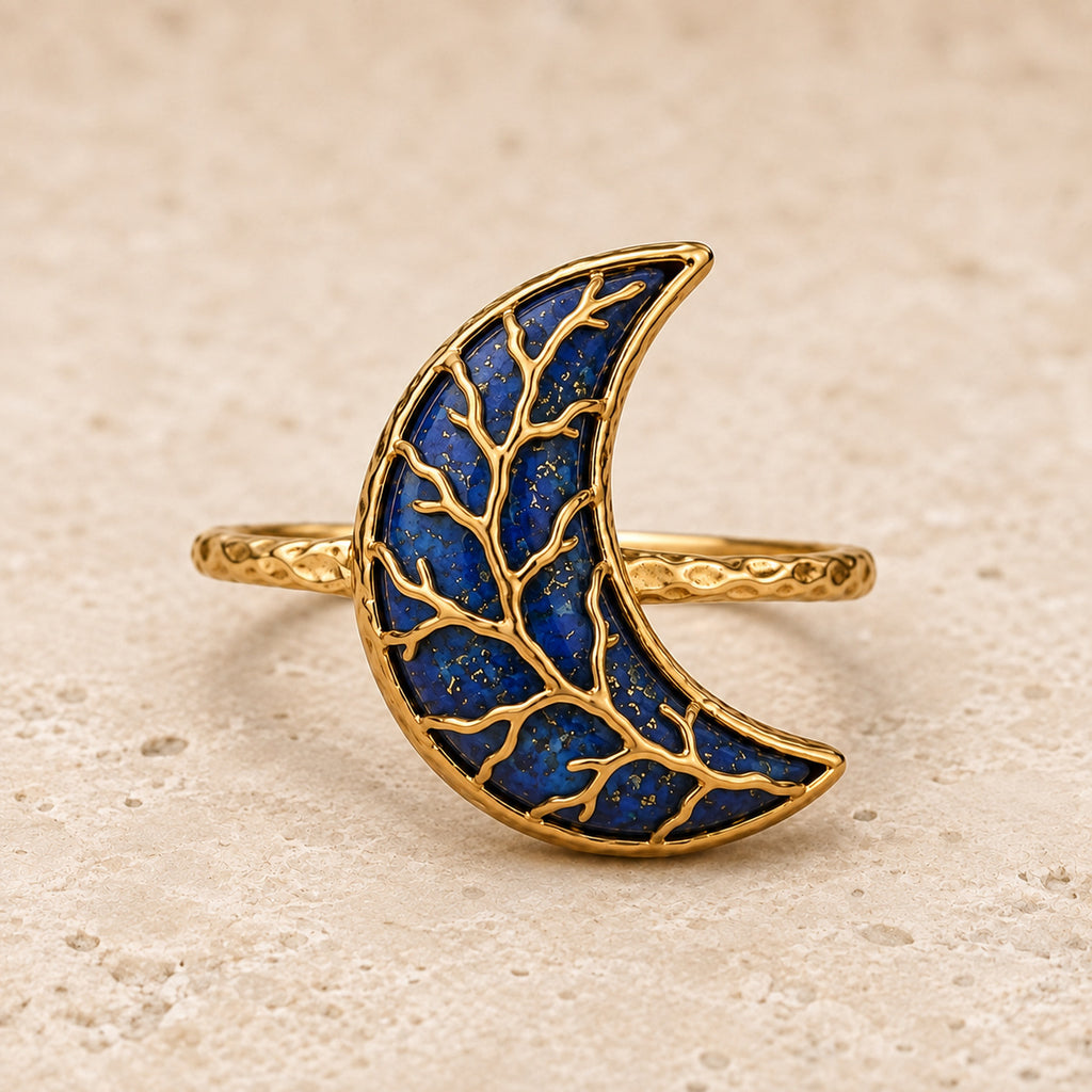 Lapis Root Moon Ring