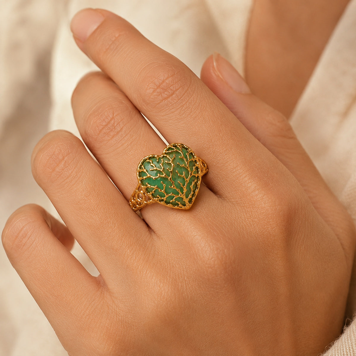 Jade Root Heart Ring