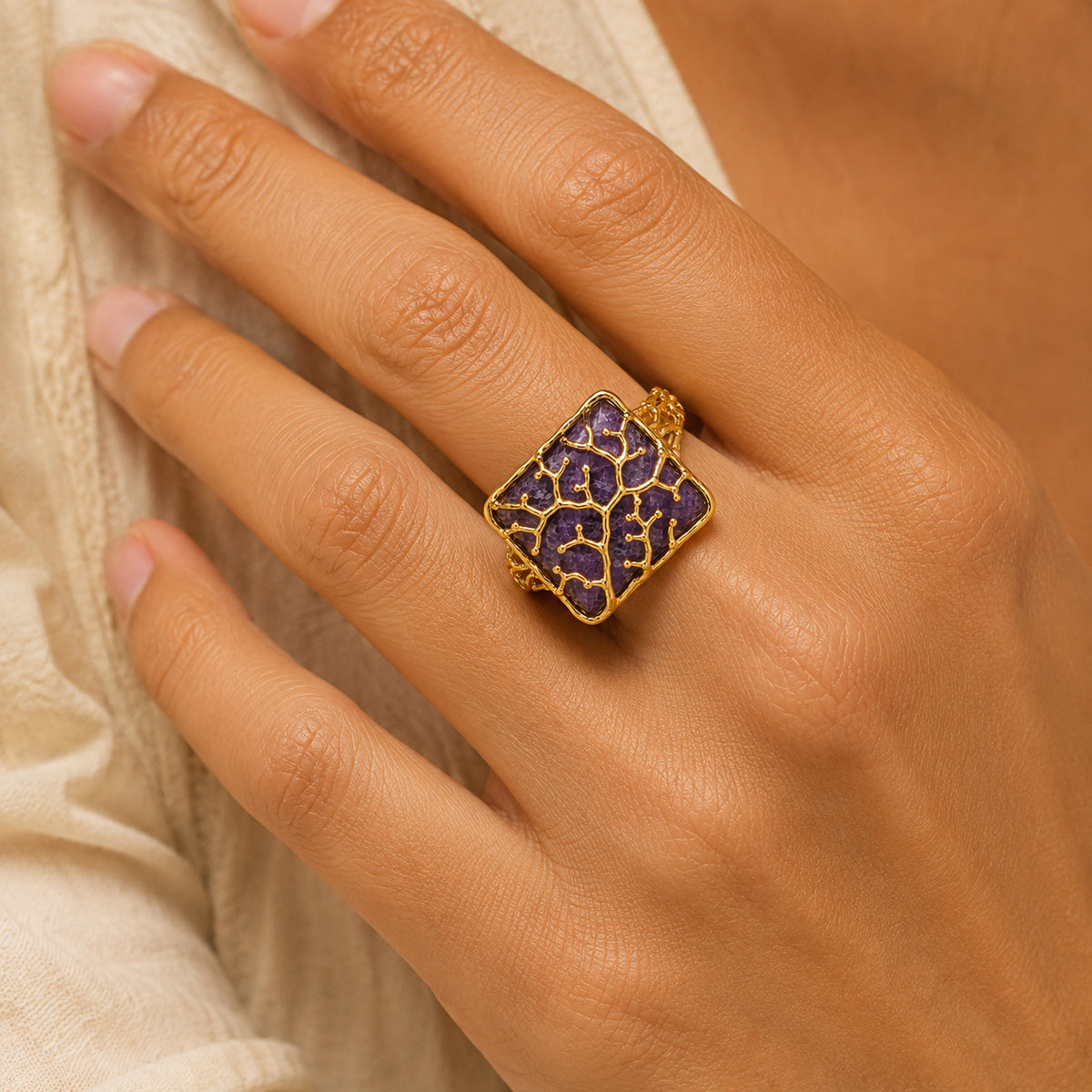 Amethyst Root Square Ring