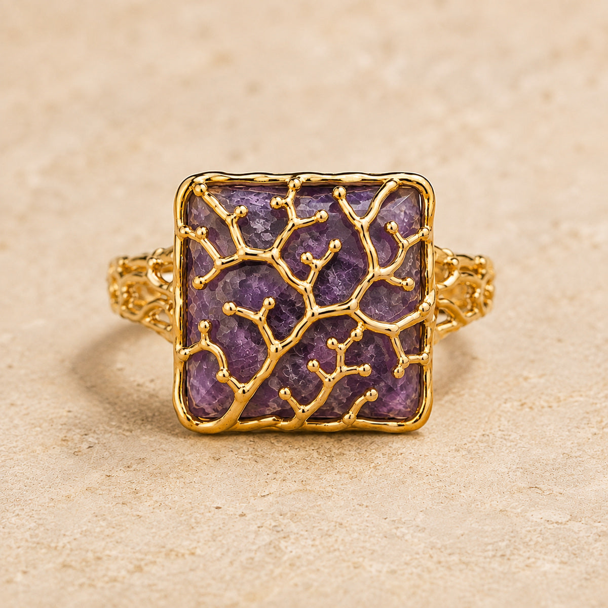 Amethyst Root Square Ring