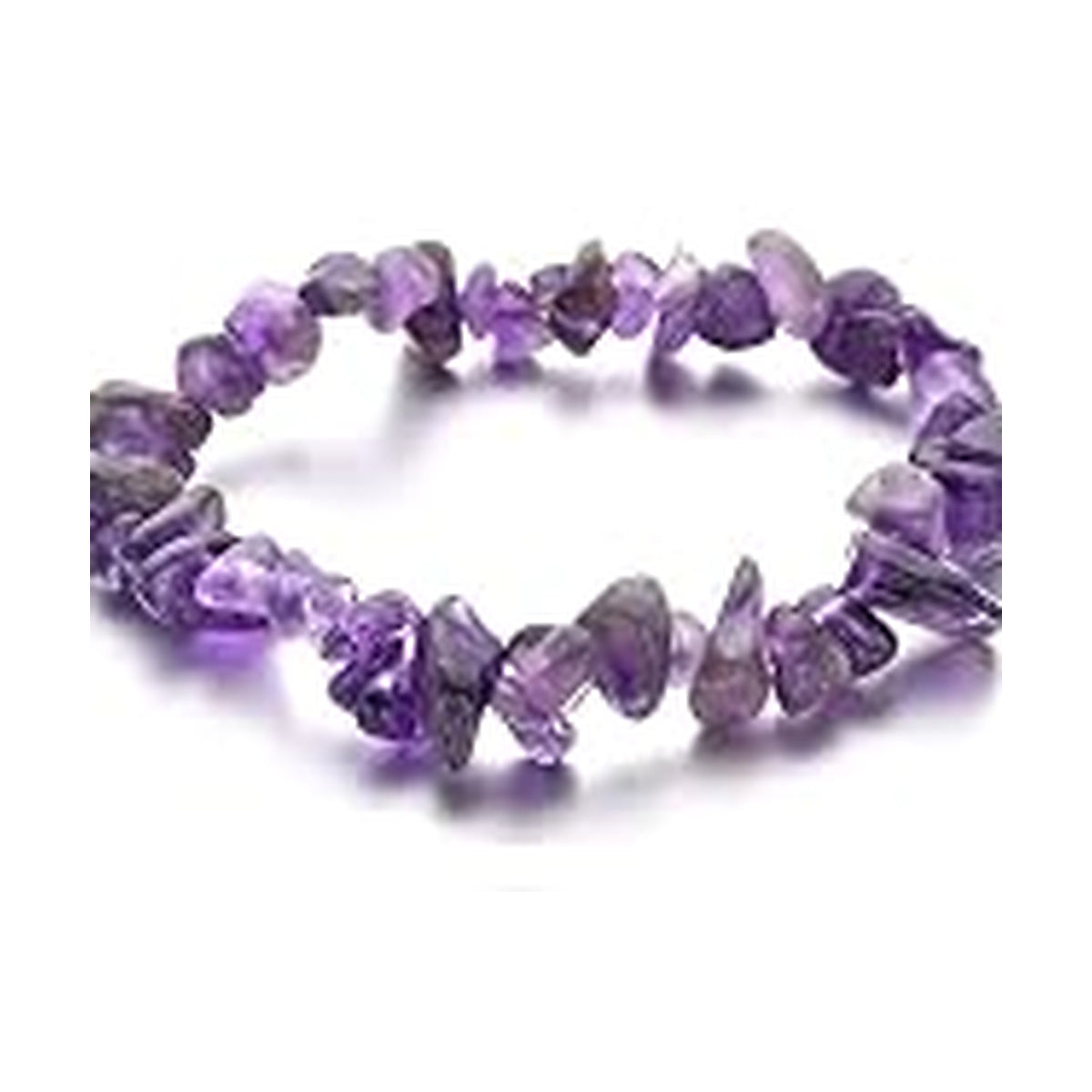 Amethyst irregular stone chip stretch bracelet on a white background