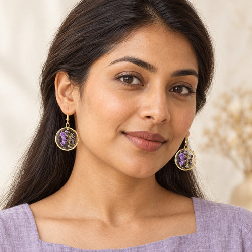 Aster Afterglow Pressed Flower Earrings