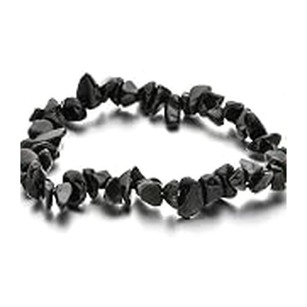 Black Obsidian irregular stone chip stretch bracelet on a white background