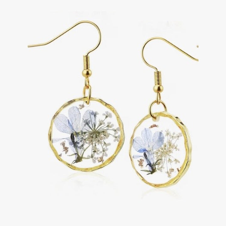 Blue Petal Remembrance Pressed Flower Earrings