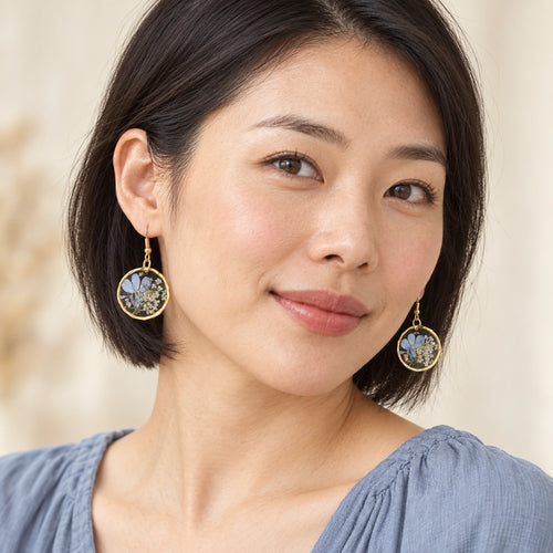 Blue Petal Remembrance Pressed Flower Earrings