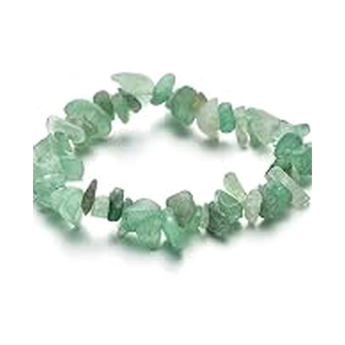 Green Aventurine irregular stone chip stretch bracelet on a white background