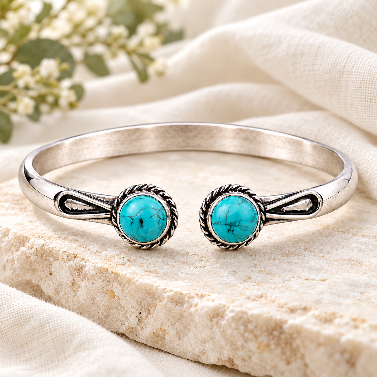 Silver-tone Horizon two-stone cuff bracelet — turquoise cover