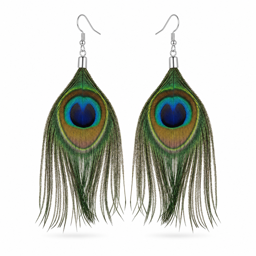 Clear Horizon Peacock Feather Earrings