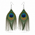 Clear Horizon Peacock Feather Earrings