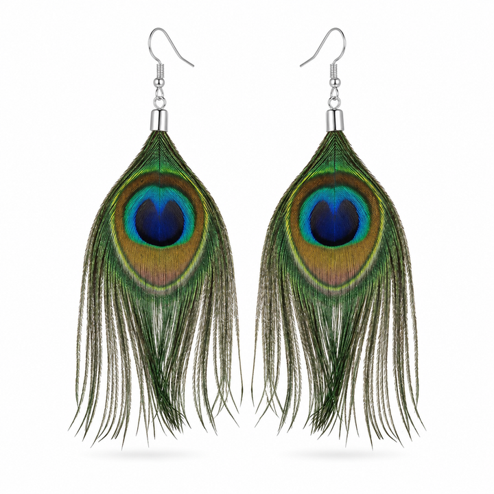 Clear Horizon Peacock Feather Earrings