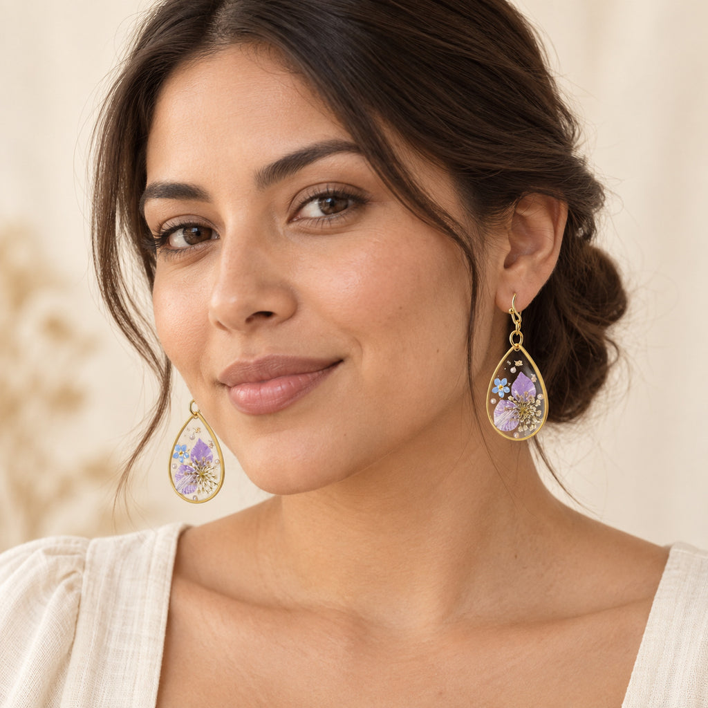 Lavender Meadow Grace Pressed Flower Earrings