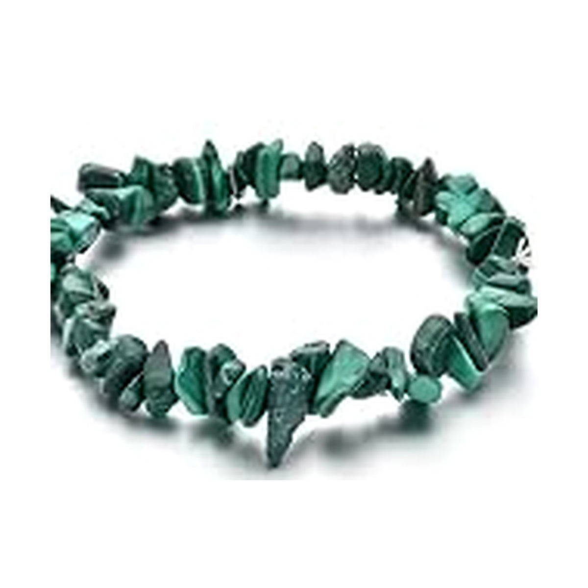 Malachite irregular stone chip stretch bracelet on a white background