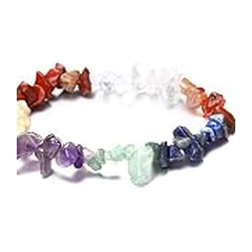 Mixed Chakra Stones irregular stone chip stretch bracelet on a white background
