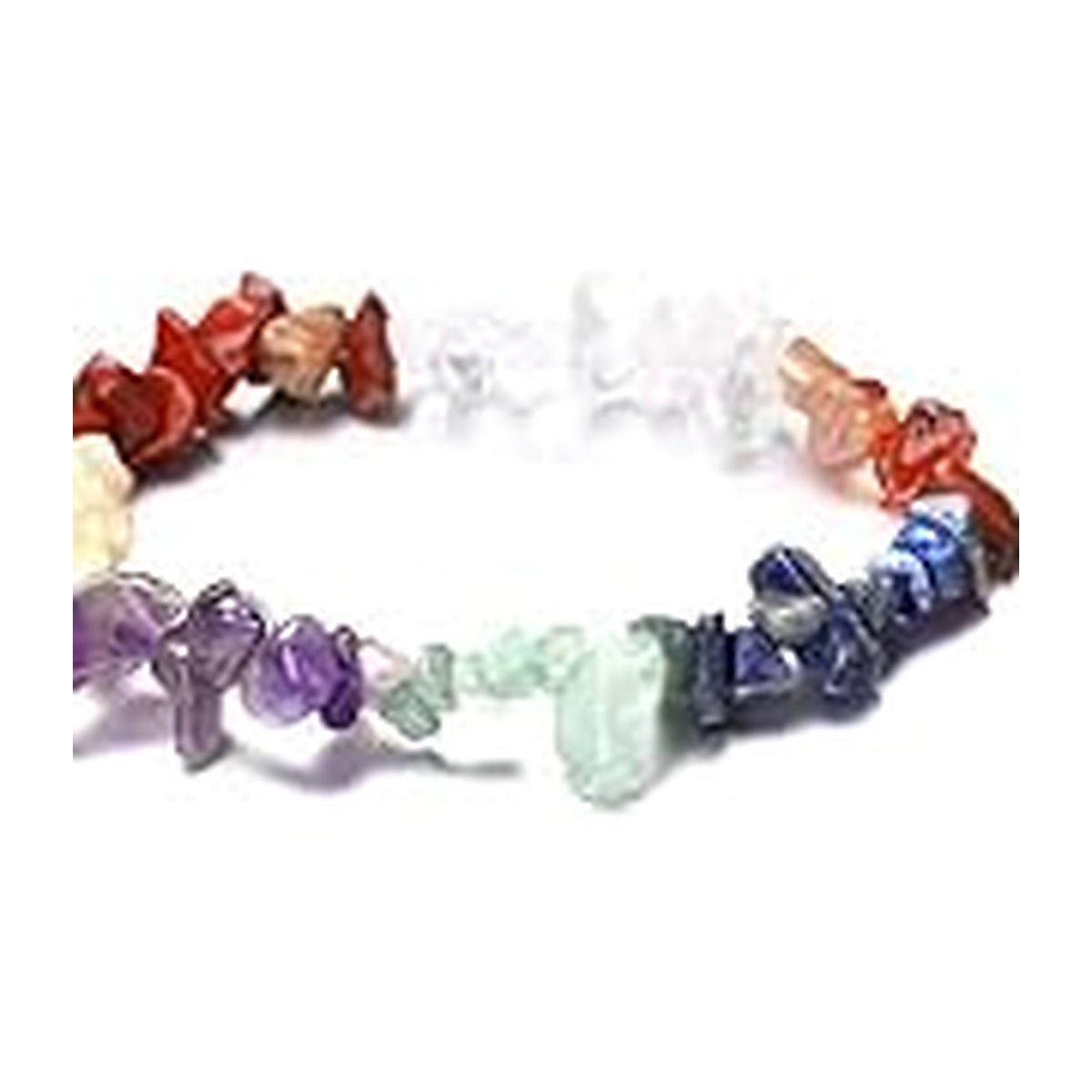 Mixed Chakra Stones irregular stone chip stretch bracelet on a white background
