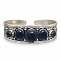 Moonlit Magic silver five-stone open cuff bracelet with Black Obsidian stones.