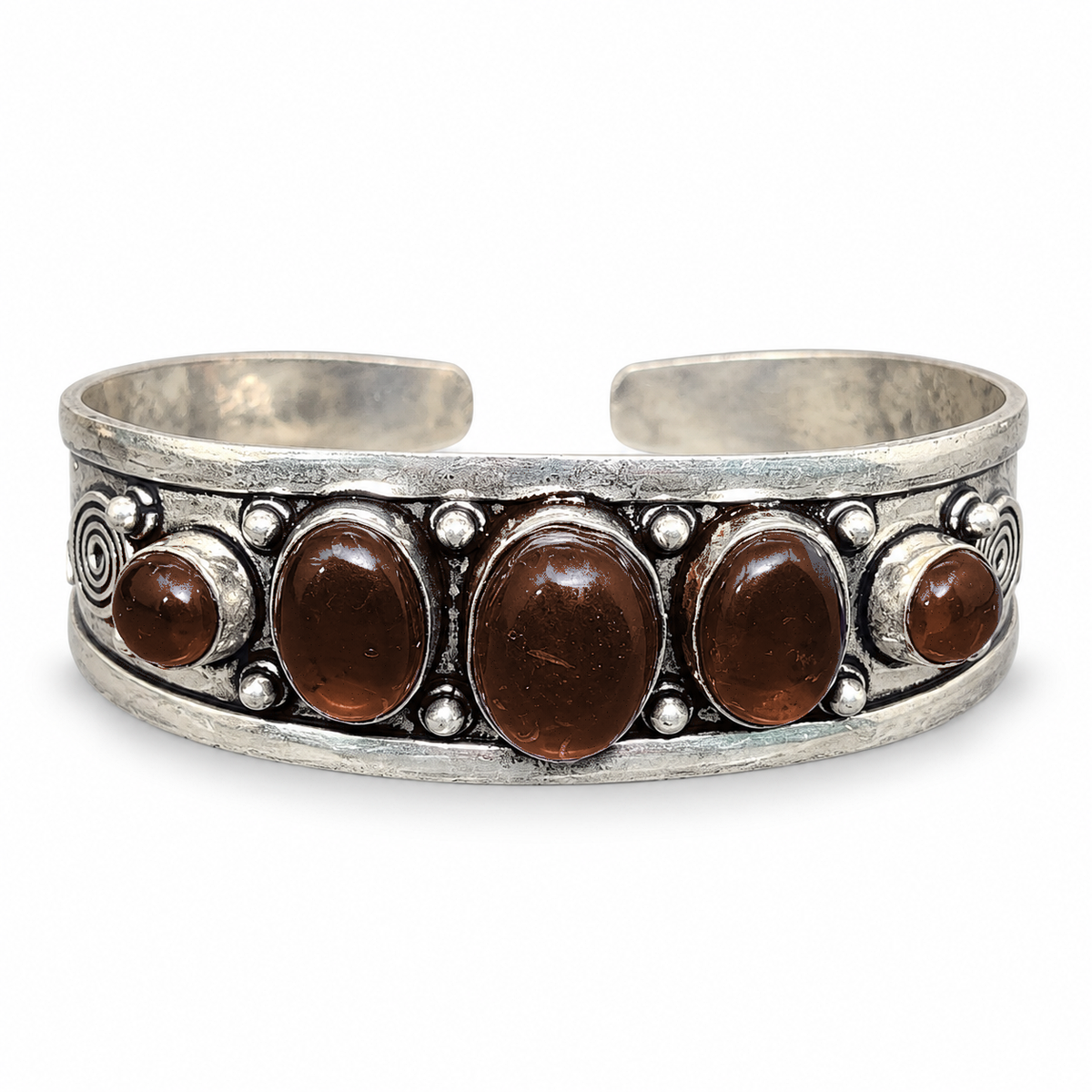 Moonlit Magic silver five-stone open cuff bracelet with Sandstone stones.