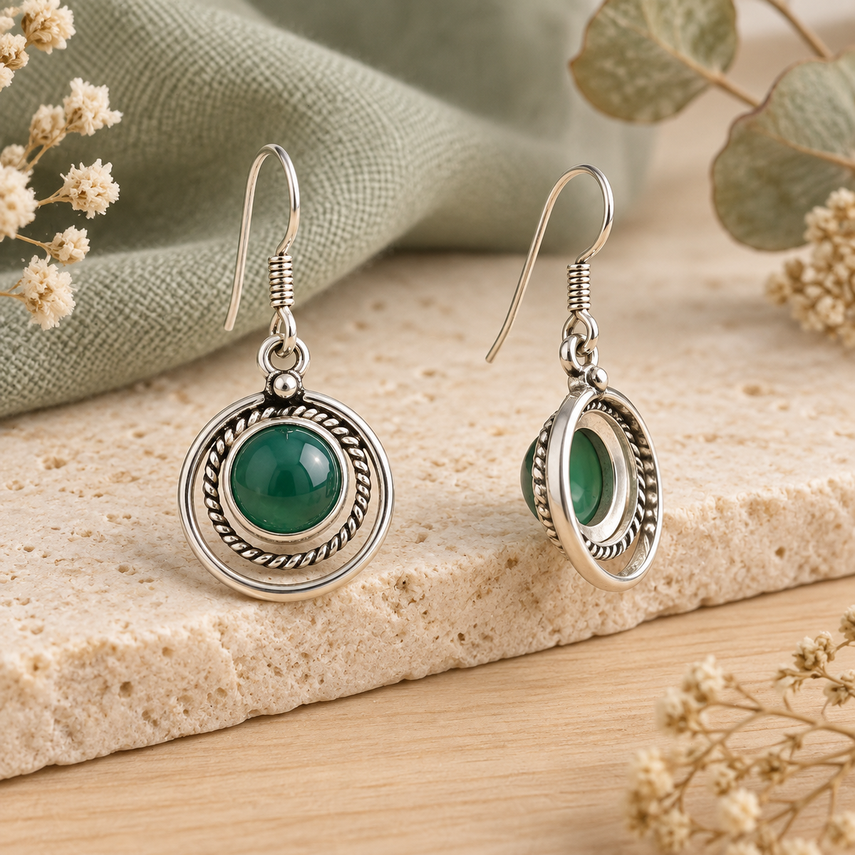 Green Onyx Moonlit Orbit open-back earrings