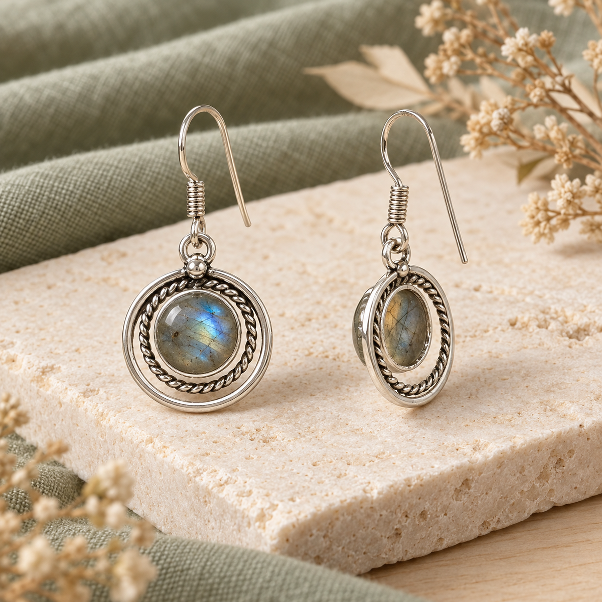 Labradorite Moonlit Orbit open-back earrings