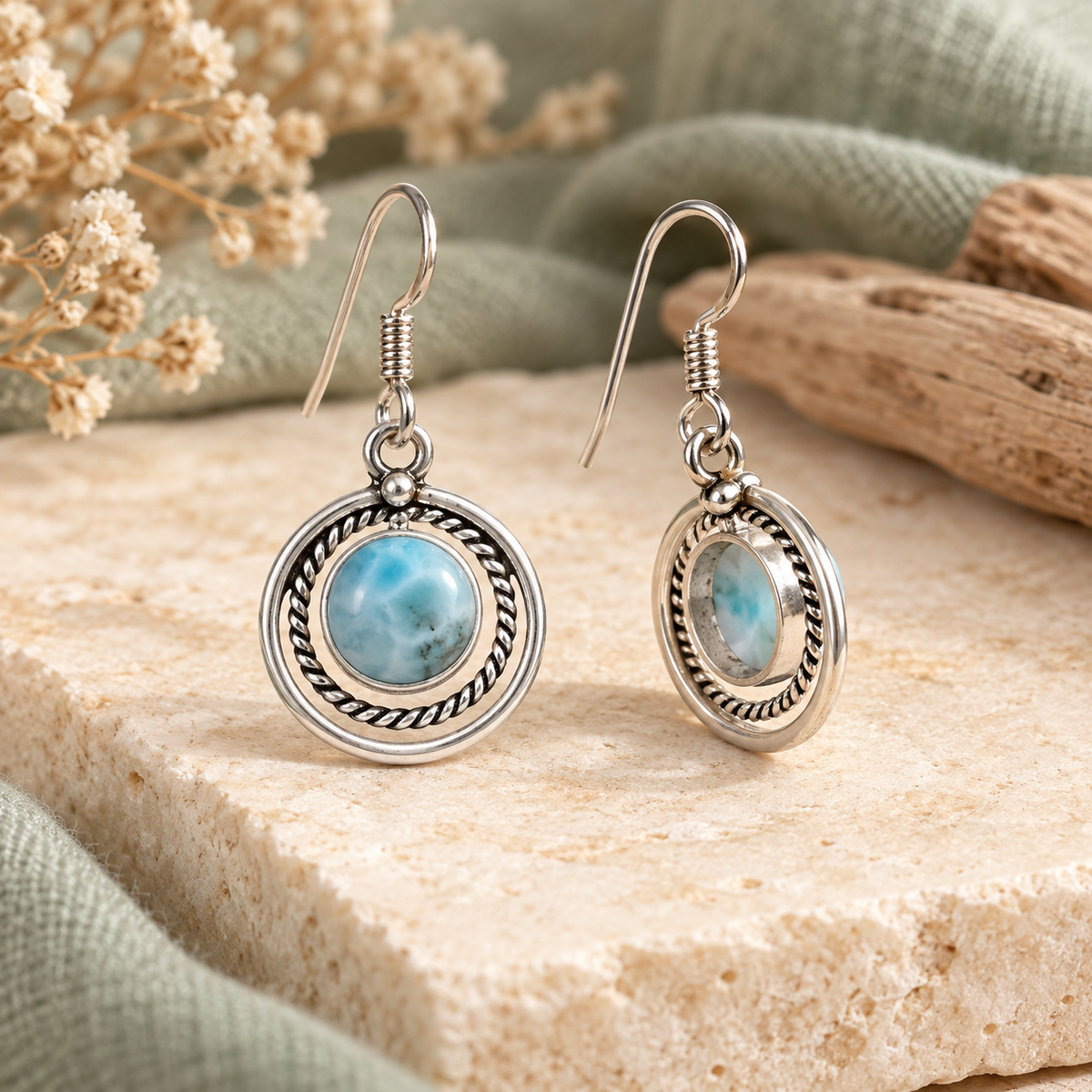 Larimar Moonlit Orbit open-back earrings
