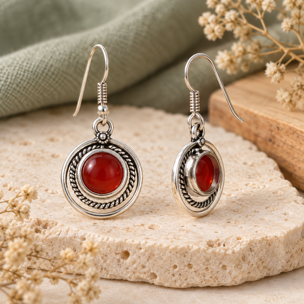 Red Agate Moonlit Orbit open-back earrings