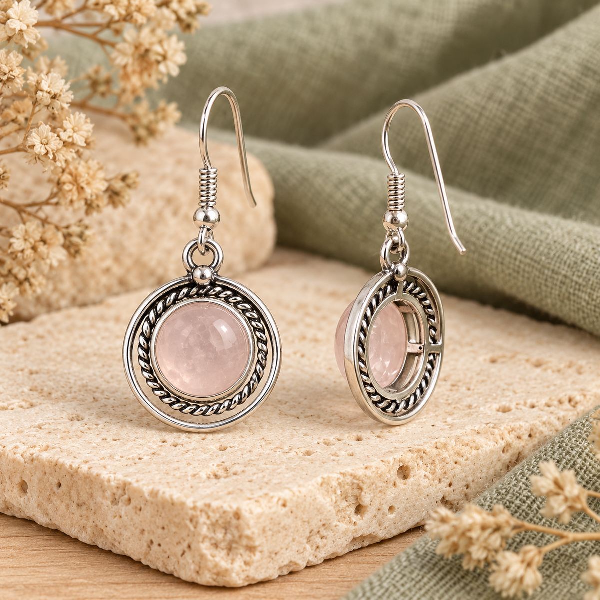 Rose Quartz Moonlit Orbit open-back earrings