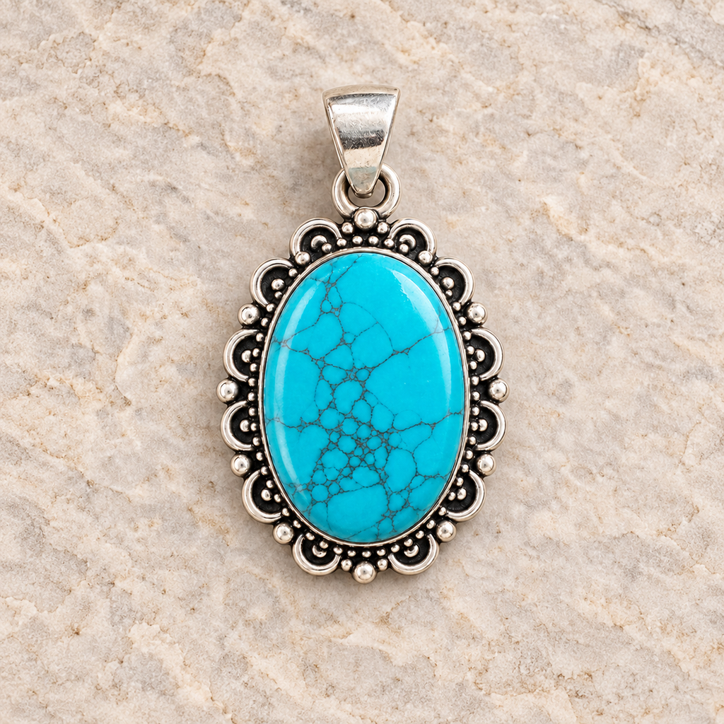 Starlit Bloom turquoise scalloped oval pendant