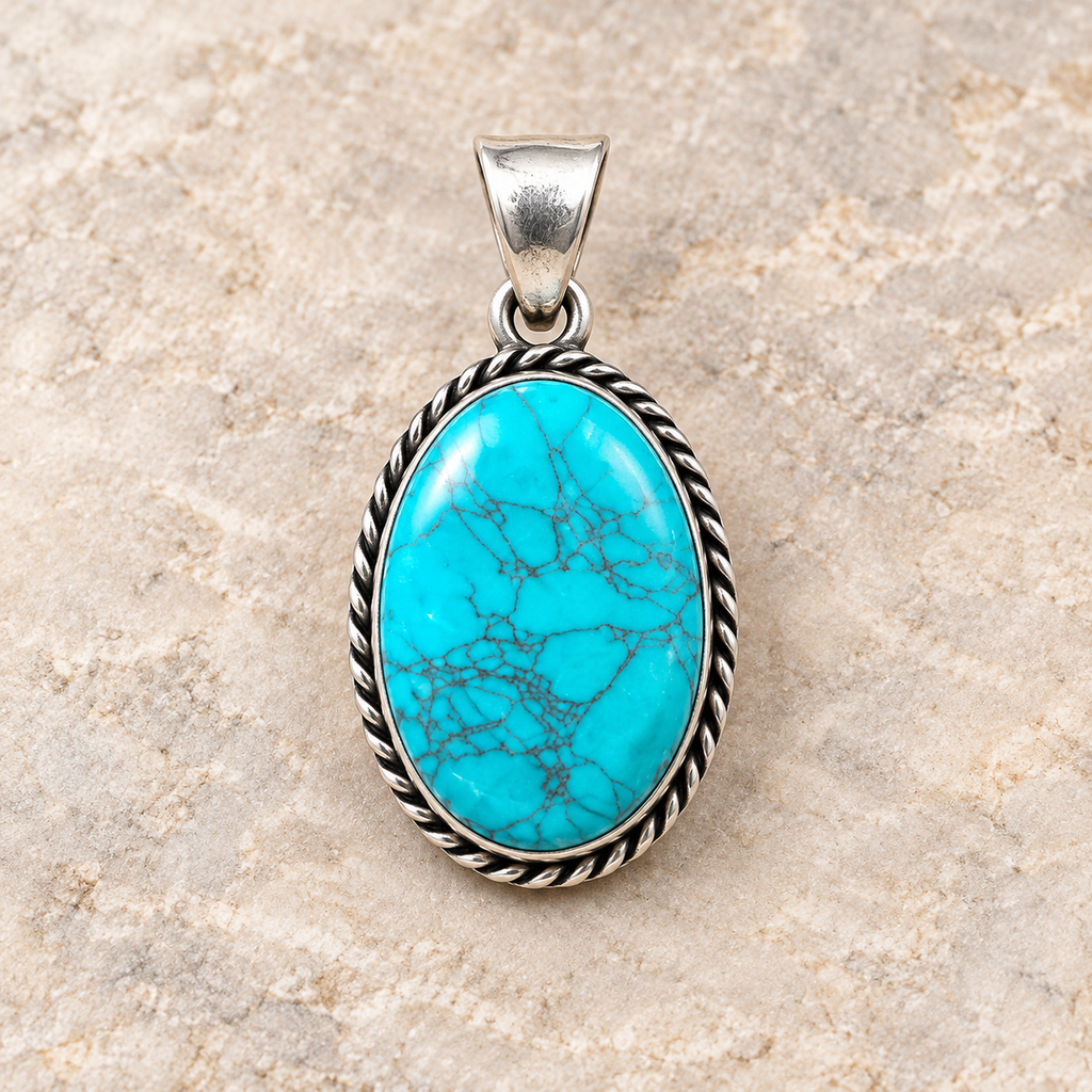 Guided Current turquoise rope-border oval pendant