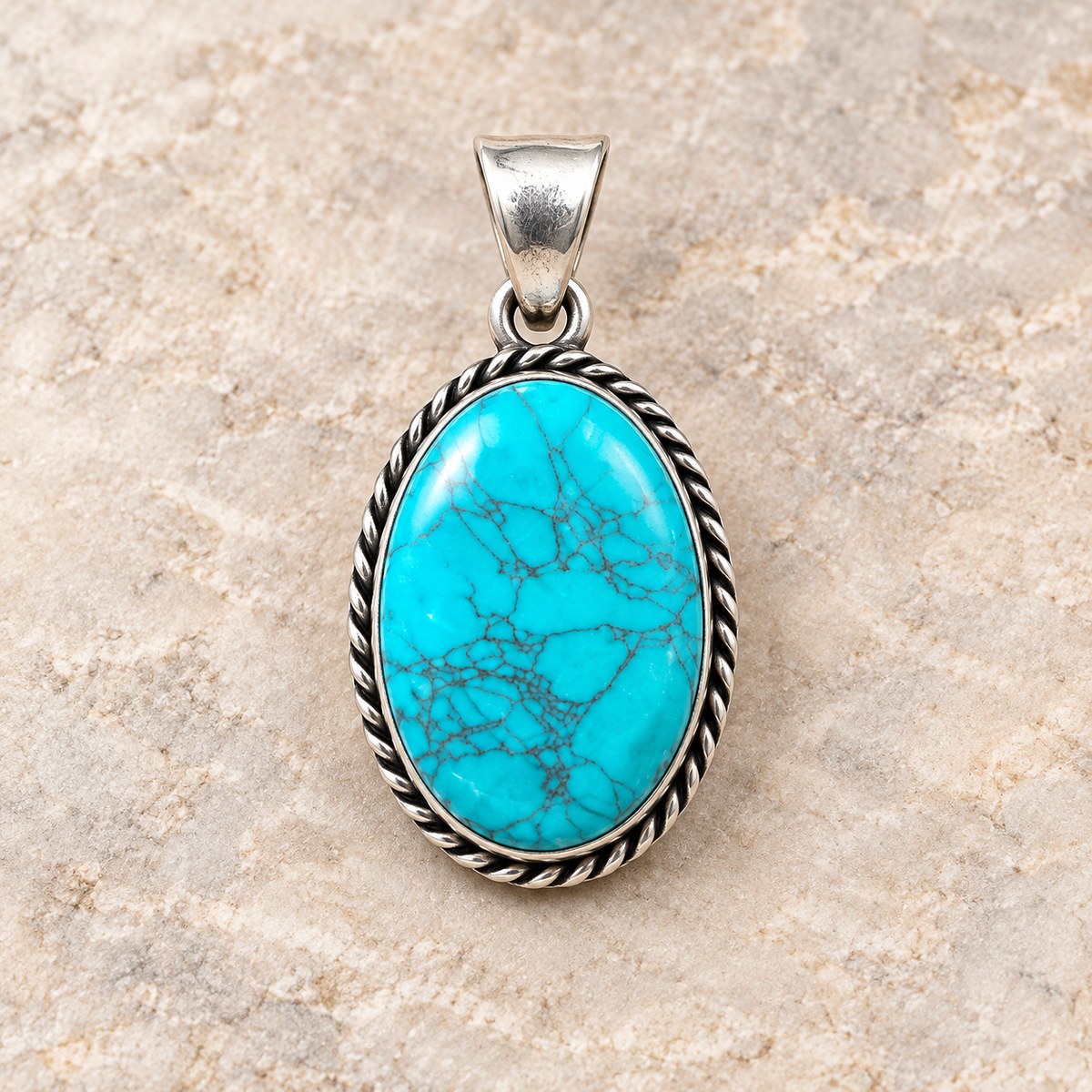 Guided Current turquoise rope-border oval pendant