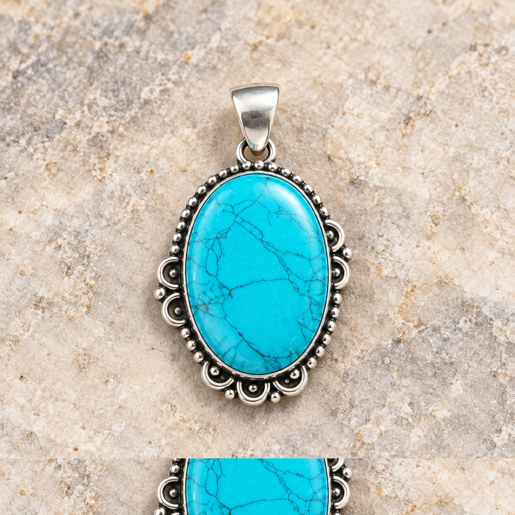 Moonlit Echo turquoise scrollwork oval pendant
