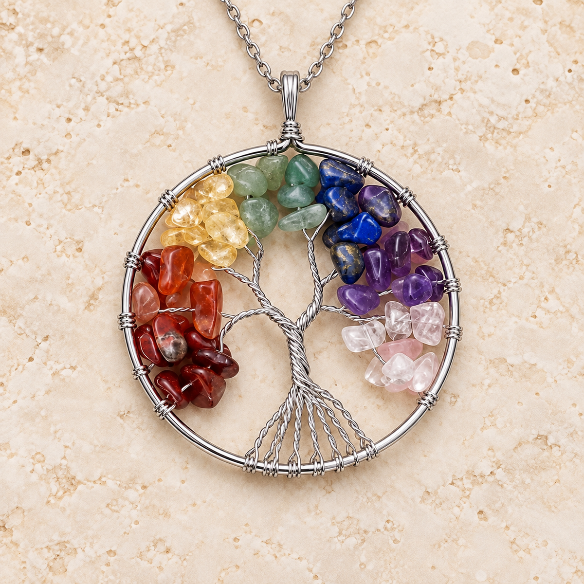Radiant Roots Rainbow Tree of Life Pendant — solo view.