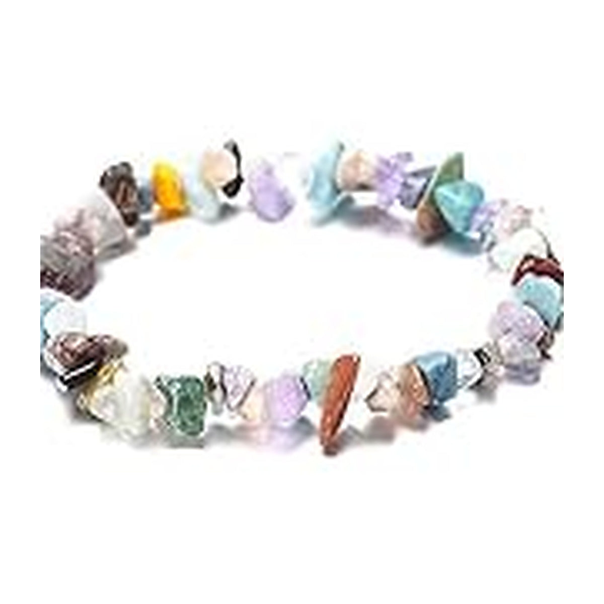 Rainbow Fluorite irregular stone chip stretch bracelet on a white background