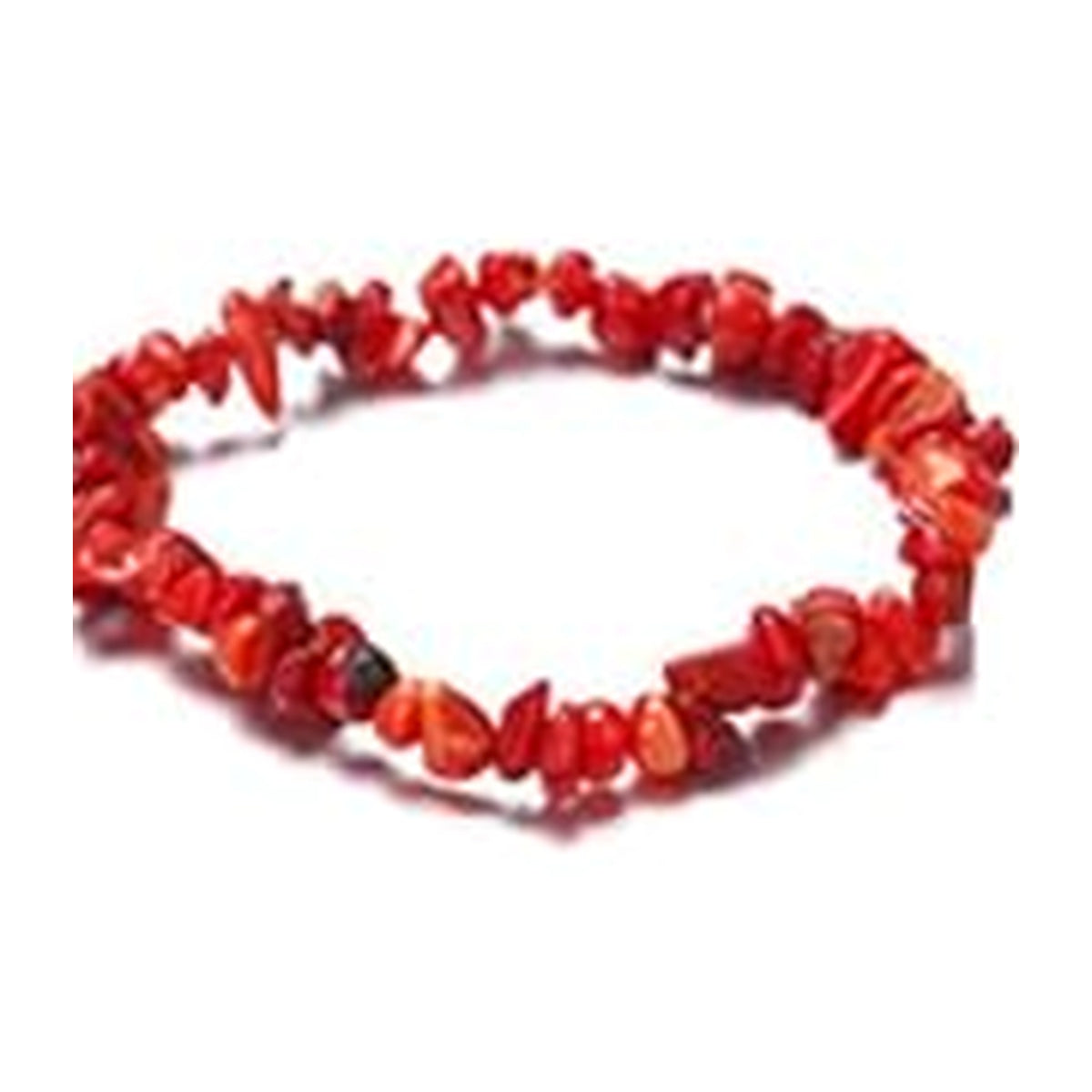 Red Agate irregular stone chip stretch bracelet on a white background