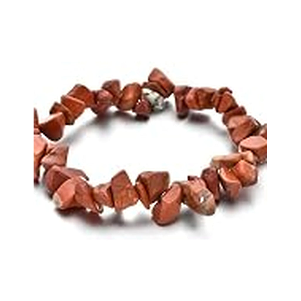 Red Jasper irregular stone chip stretch bracelet on a white background
