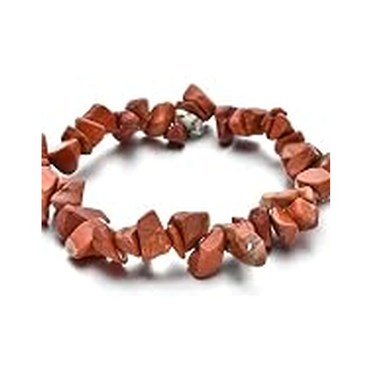 Red Jasper irregular stone chip stretch bracelet on a white background