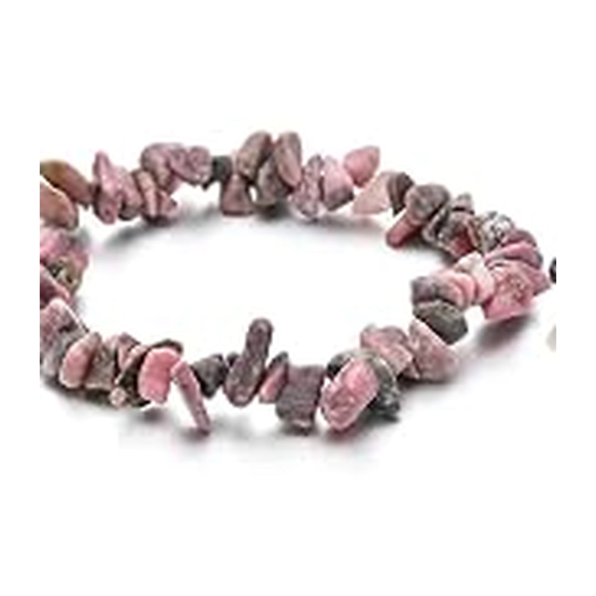 Rhodonite irregular stone chip stretch bracelet on a white background