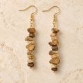 Picture Jasper stone chip drop earrings with gold-tone hooks on a warm cream background.