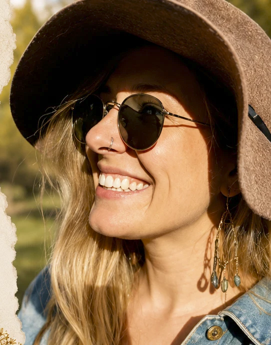 Meg Hennessey Schofield smiling outdoors in a wide-brimmed hat and sunglasses