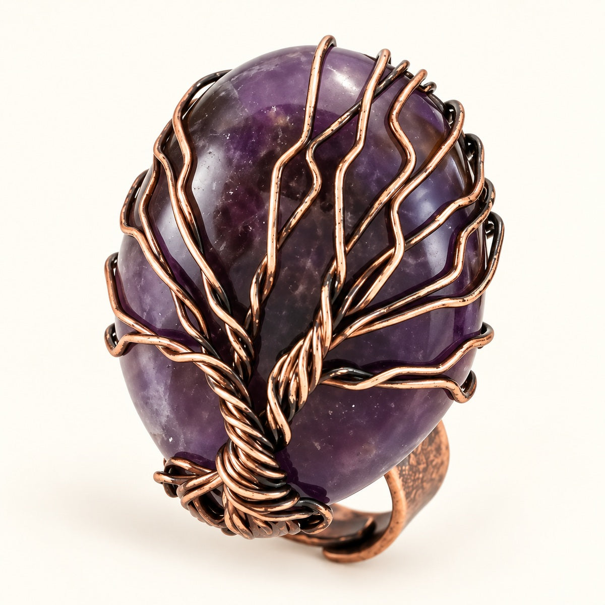 Sacred Roots Tree of Life adjustable amethyst solo ring