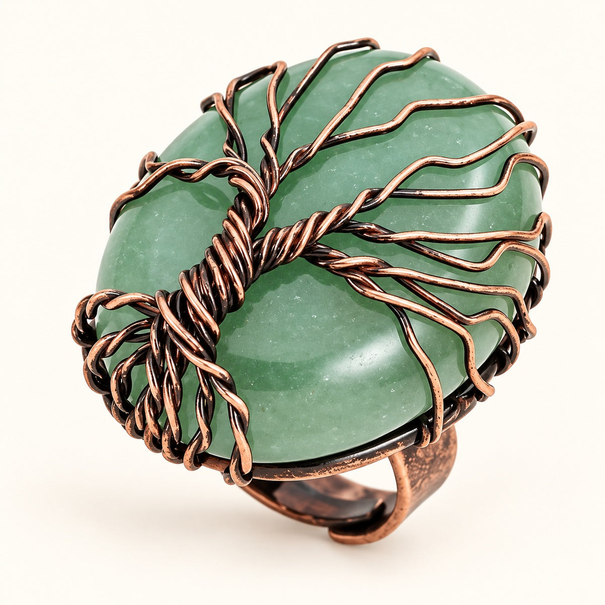Sacred Roots Tree of Life adjustable green aventurine solo ring
