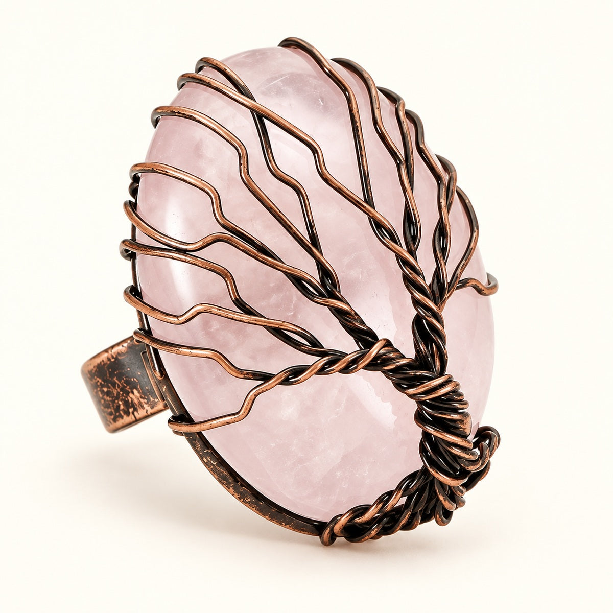 Sacred Roots Tree of Life adjustable rose quartz solo ring