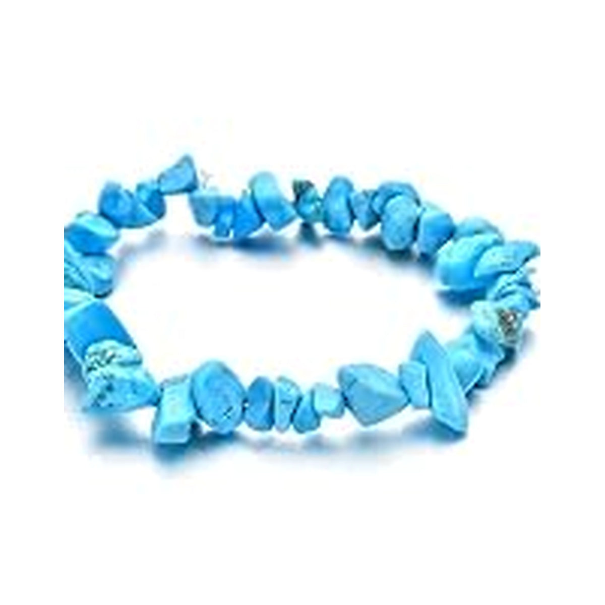 Turquoise irregular stone chip stretch bracelet on a white background