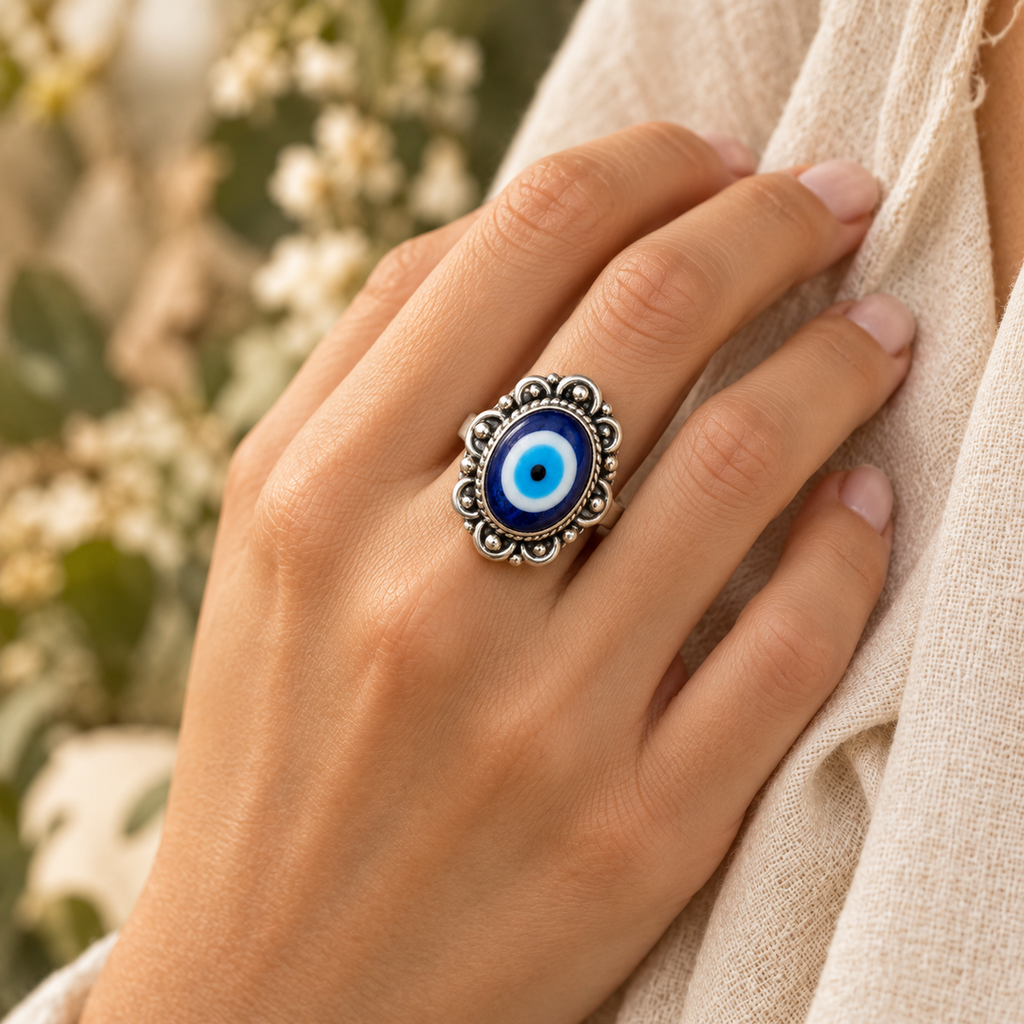 watchful light ring worn on a finger