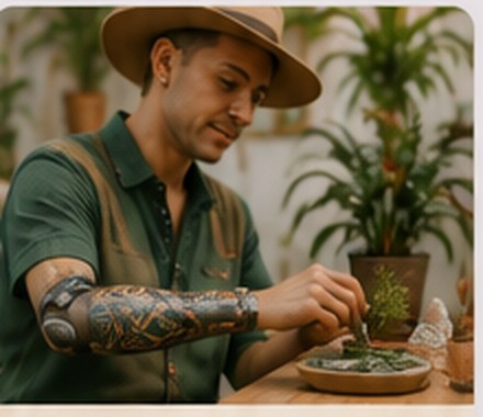 A maker working with care in a warm creative setting